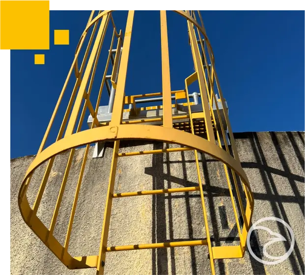 Lightweight fibreglass reinforced plastic ladder in an industrial facility