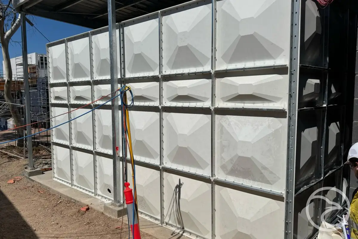 Modular GRP water storage tank designed for commercial facility