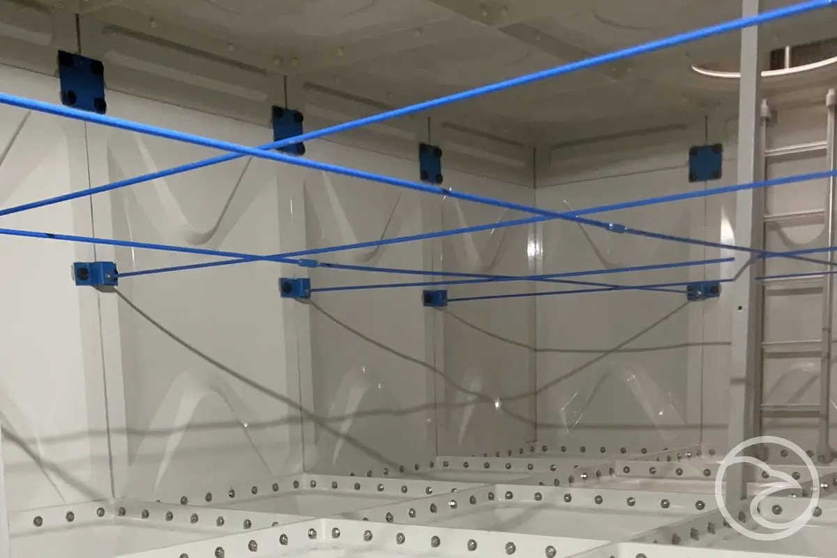 Modular water storage system structure showing interconnected sections