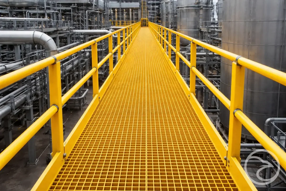 industrial walkway system above equipment and pipes